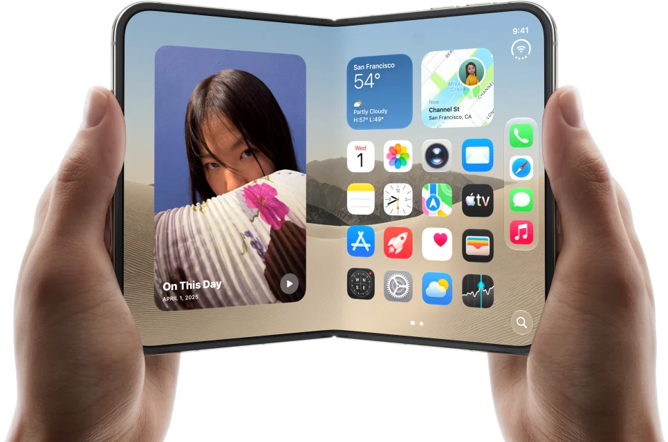 iPhone Duo aberto mostrando sua tela interna dobrável